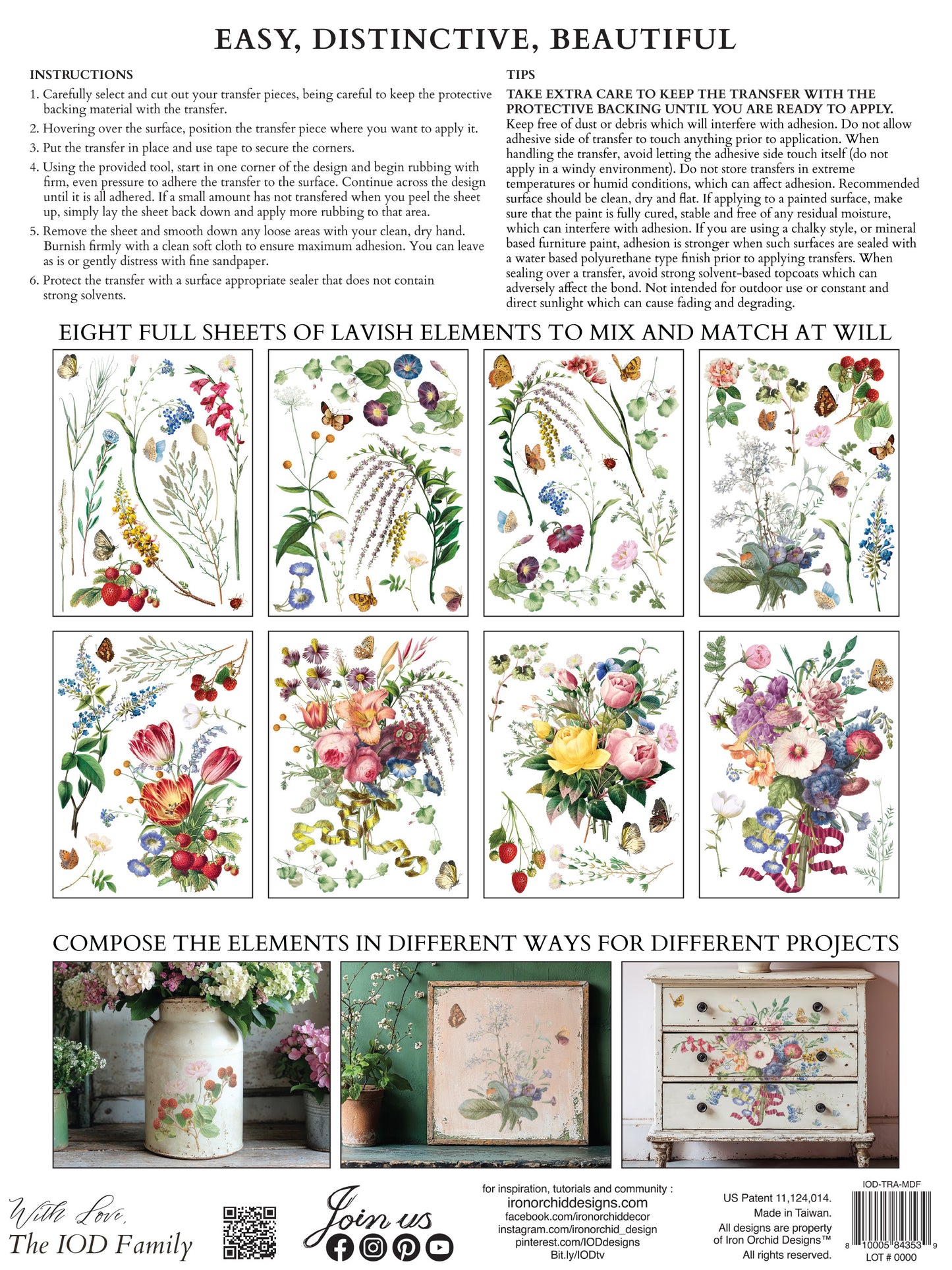 IOD Marché des Fleurs Transfer Pad with (8) 12 X 16 Sheets