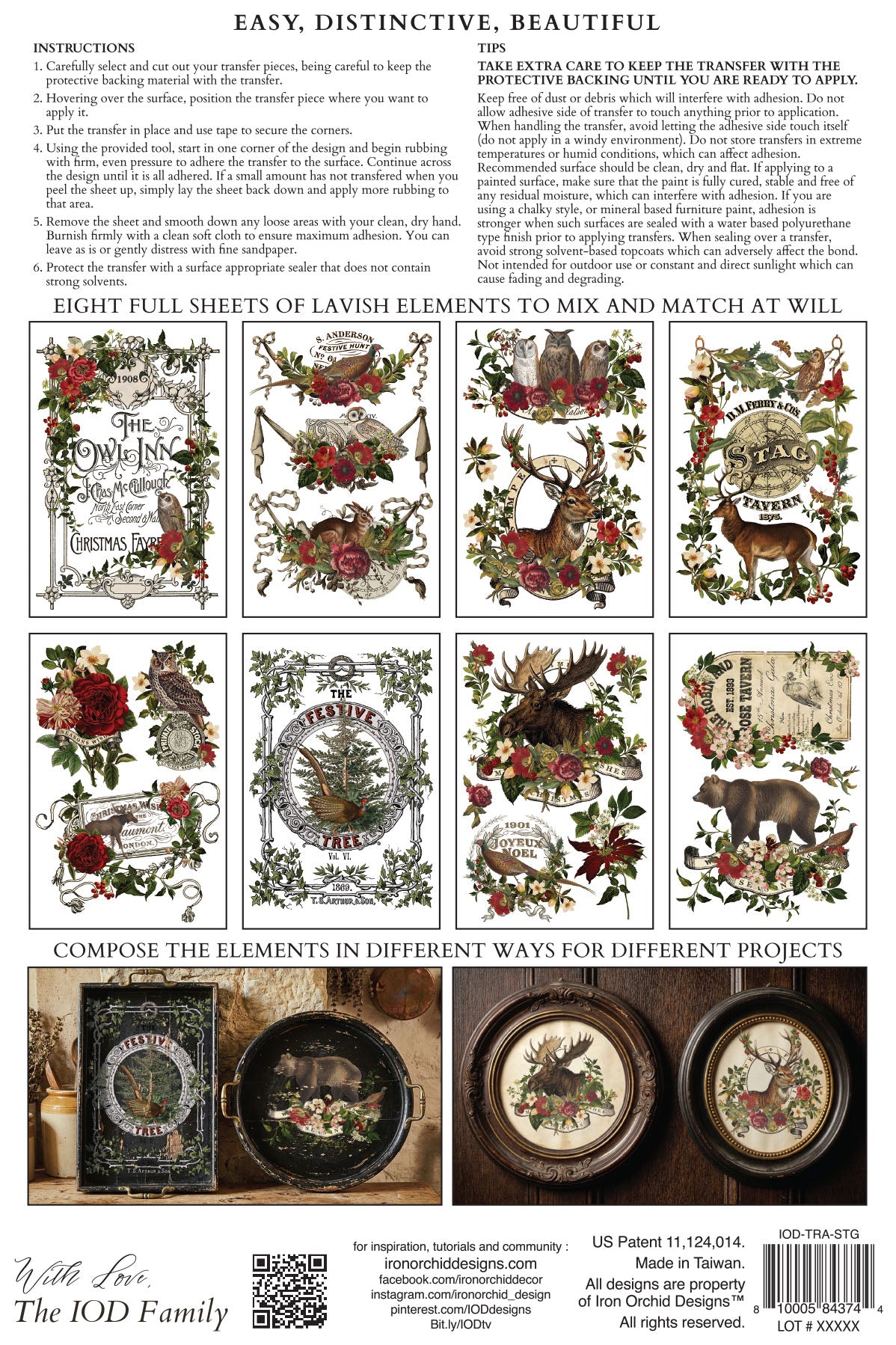 IOD Stag Tavern Transfer • Iron Orchid Designs • 8×12 English Pub Woodland Animals & Hunt Club Holiday Art • Ships in 1–2 Days
