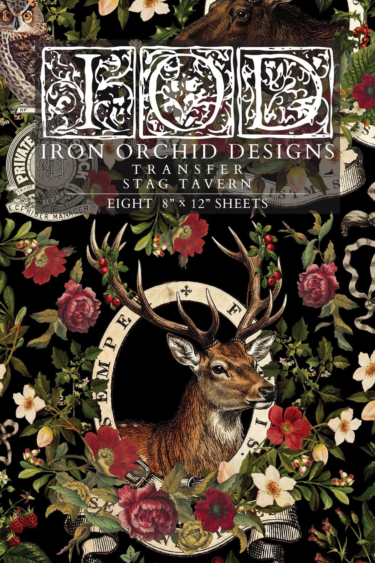IOD Stag Tavern Transfer • Iron Orchid Designs • 8×12 English Pub Woodland Animals & Hunt Club Holiday Art • Ships in 1–2 Days