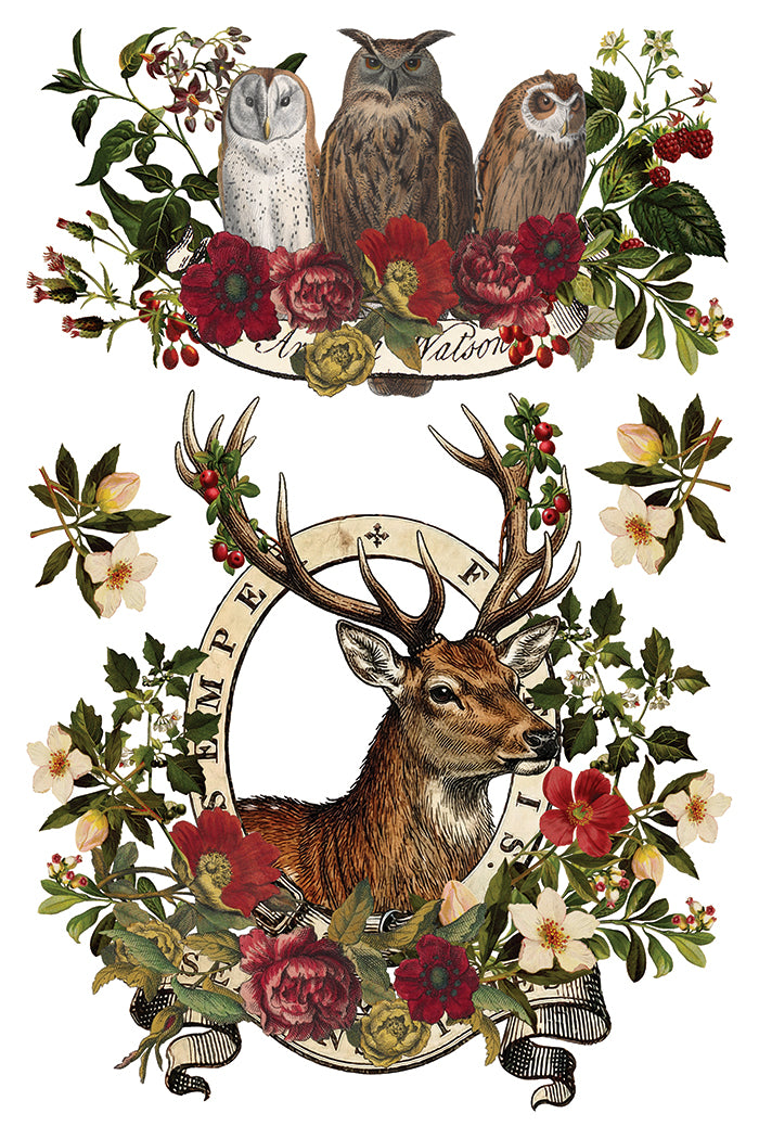 IOD Stag Tavern Transfer • Iron Orchid Designs • 8×12 English Pub Woodland Animals & Hunt Club Holiday Art • Ships in 1–2 Days