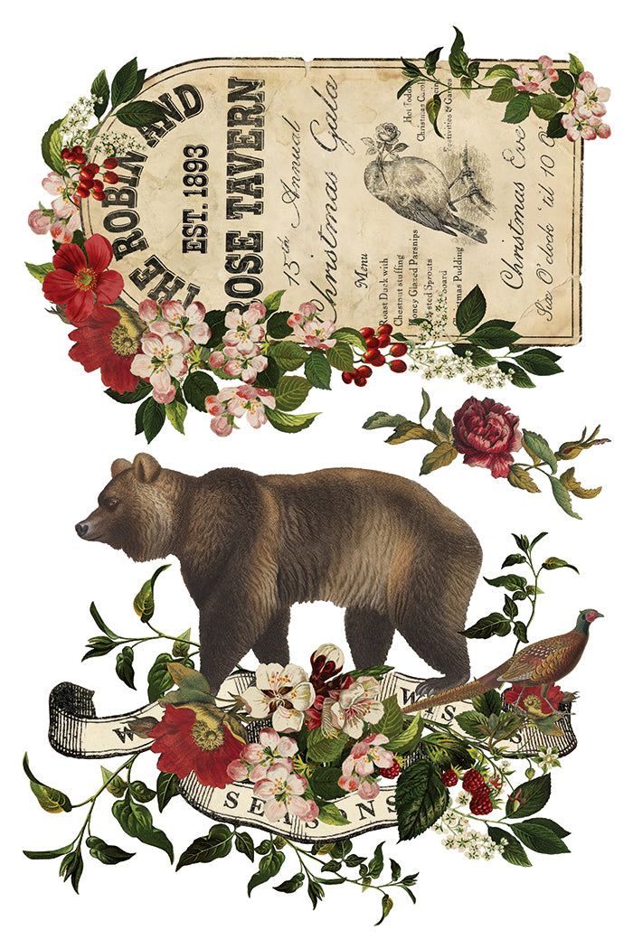 IOD Stag Tavern Transfer • Iron Orchid Designs • 8×12 English Pub Woodland Animals & Hunt Club Holiday Art • Ships in 1–2 Days