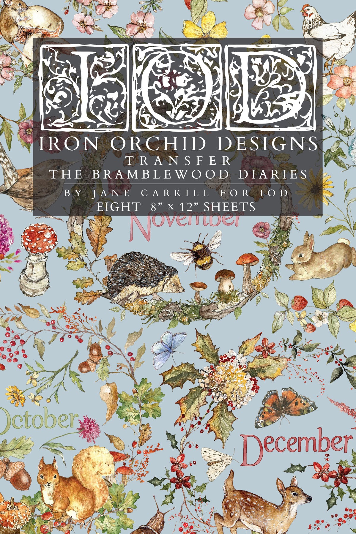 IOD The Bramblewood Diaries Transfer • Iron Orchid Designs • 8×12 Woodland Animals & Seasonal Botanical Wreaths • Ships in 1–2 Days