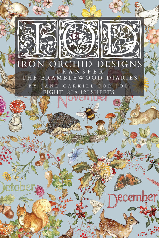 IOD The Bramblewood Diaries Transfer • Iron Orchid Designs • 8×12 Woodland Animals & Seasonal Botanical Wreaths • Ships in 1–2 Days