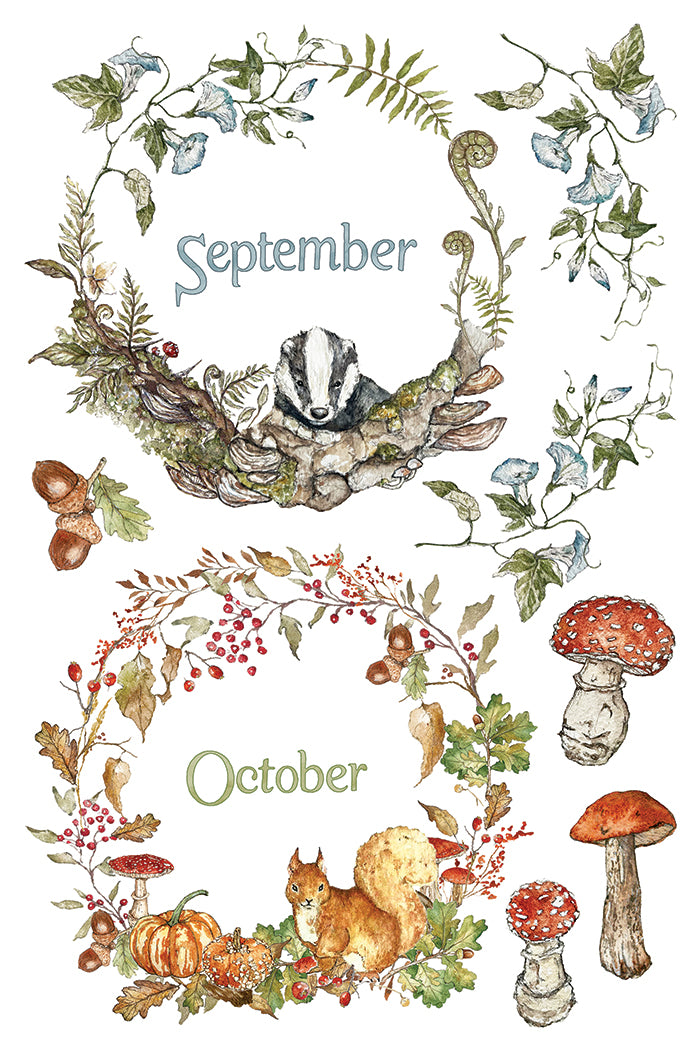 IOD The Bramblewood Diaries Transfer • Iron Orchid Designs • 8×12 Woodland Animals & Seasonal Botanical Wreaths • Ships in 1–2 Days
