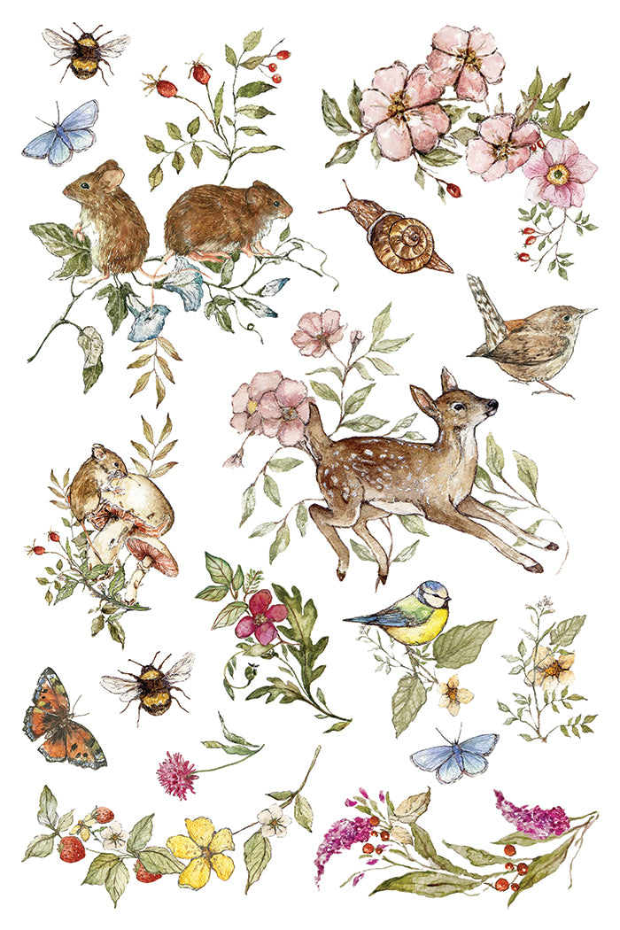 IOD The Bramblewood Diaries Transfer • Iron Orchid Designs • 8×12 Woodland Animals & Seasonal Botanical Wreaths • Ships in 1–2 Days