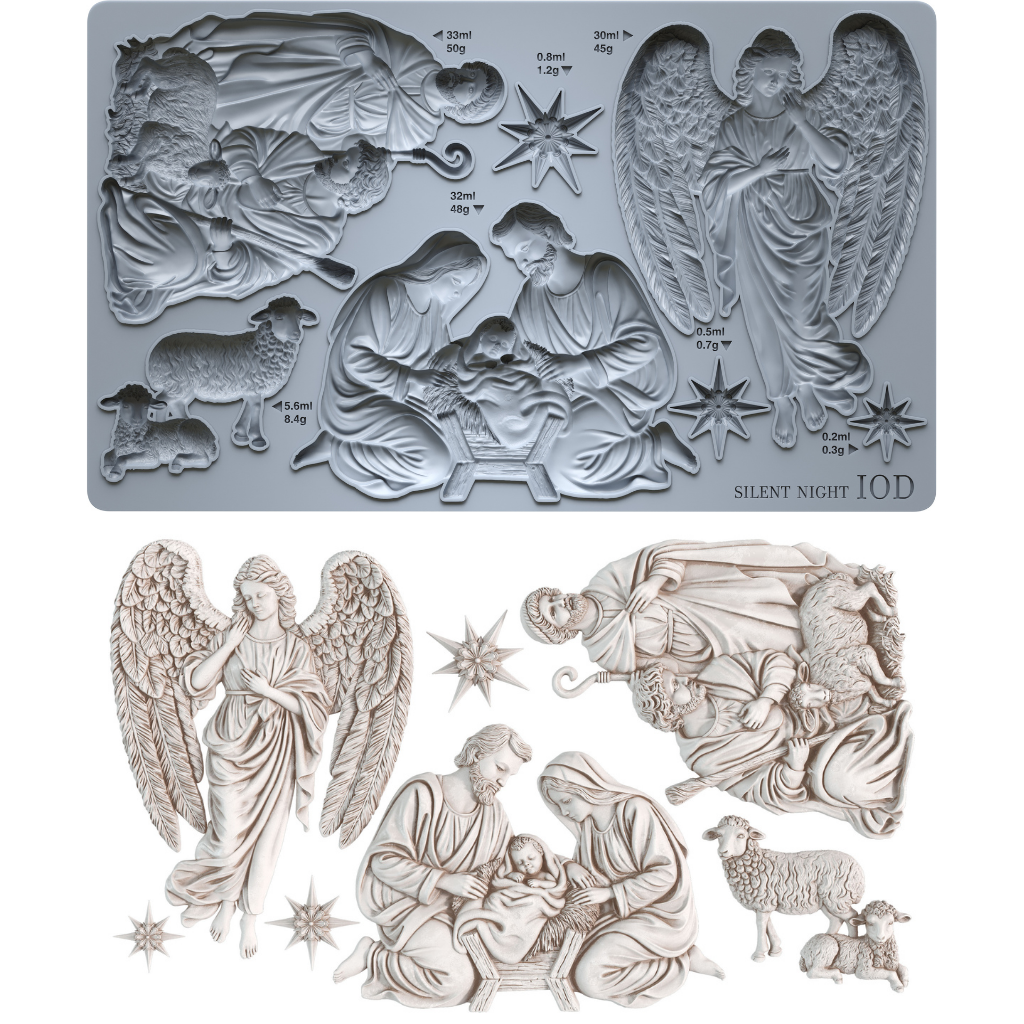 IOD Silent Night Mould • Iron Orchid Designs • 6×10 Nativity Scene & Christmas Angel Mould • Ships in 1–2 Days