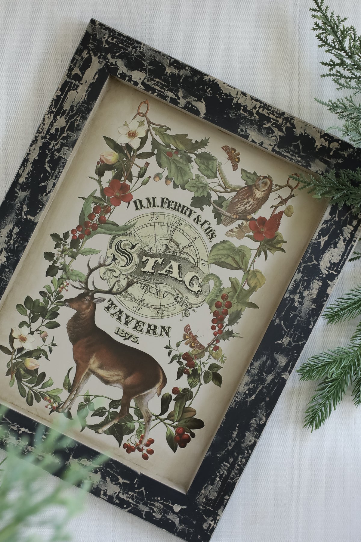 IOD Stag Tavern Transfer • Iron Orchid Designs • 8×12 English Pub Woodland Animals & Hunt Club Holiday Art • Ships in 1–2 Days