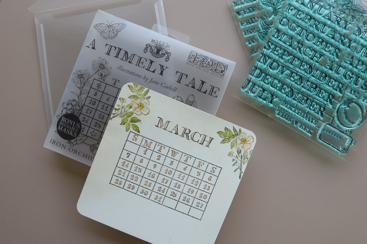 IOD A Timely Tale Stamp • Iron Orchid Designs • 6×6 Cottage Whimsy Planner & Bullet Journal Stamp Set • Ships in 1–2 Days