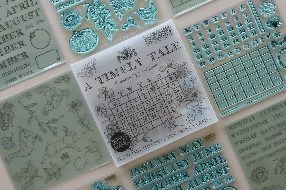 IOD A Timely Tale Stamp • Iron Orchid Designs • 6×6 Cottage Whimsy Planner & Bullet Journal Stamp Set • Ships in 1–2 Days