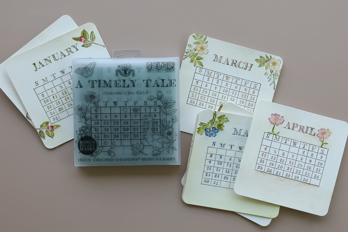 IOD A Timely Tale Stamp • Iron Orchid Designs • 6×6 Cottage Whimsy Planner & Bullet Journal Stamp Set • Ships in 1–2 Days