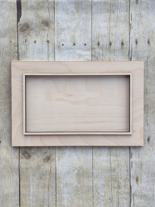 Wide Exterior Rectangle Wood Frame 14" x 9" inches- Wooden Blank