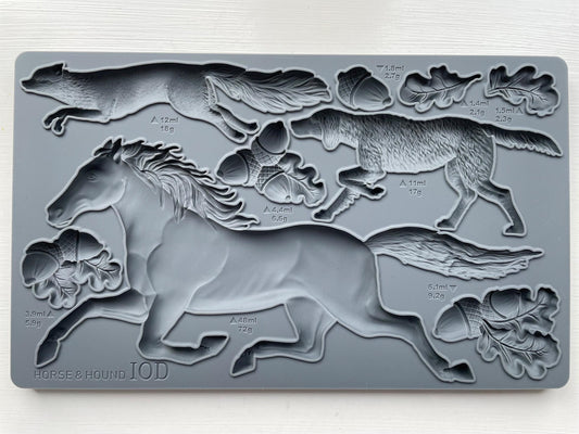 IOD Horse and Hound 6x10 Decor Mould Label Moulds Use With Clay or Resin Crafts Signs Sugar Arts Furniture Fall Decor, Horse and Hound Mold