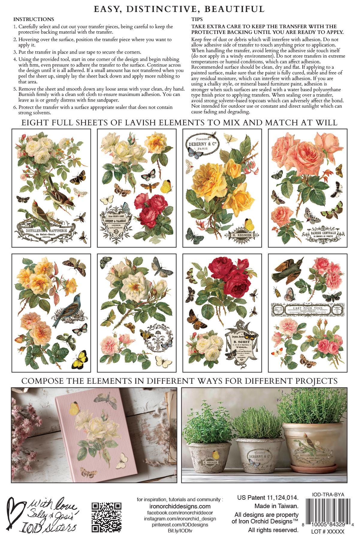 2026 IOD NEW By Any Other Name Transfer Pad with (8) 8 x 12 Sheets, Iron Orchid Designs Rub-On Furniture Transfer Decal Botanicals