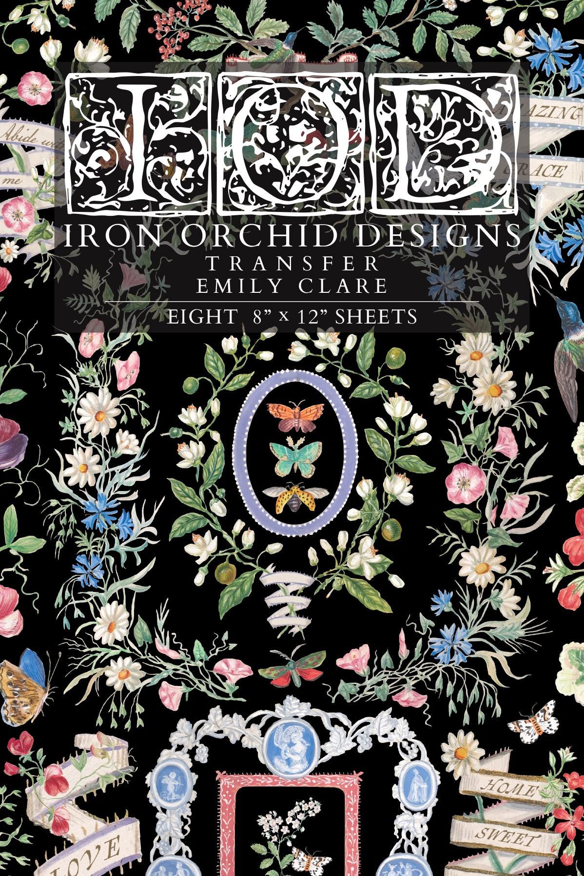 2026 IOD NEW Emily Claire Transfer Pad with (8) 8 x 12 Sheets, Iron Orchid Designs Rub-On Furniture Transfer Decal Botanicals