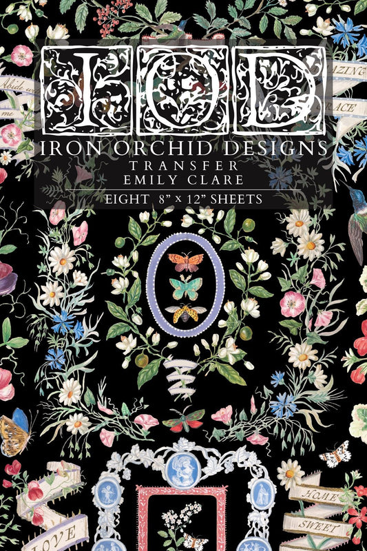 2026 IOD NEW Emily Claire Transfer Pad with (8) 8 x 12 Sheets, Iron Orchid Designs Rub-On Furniture Transfer Decal Botanicals