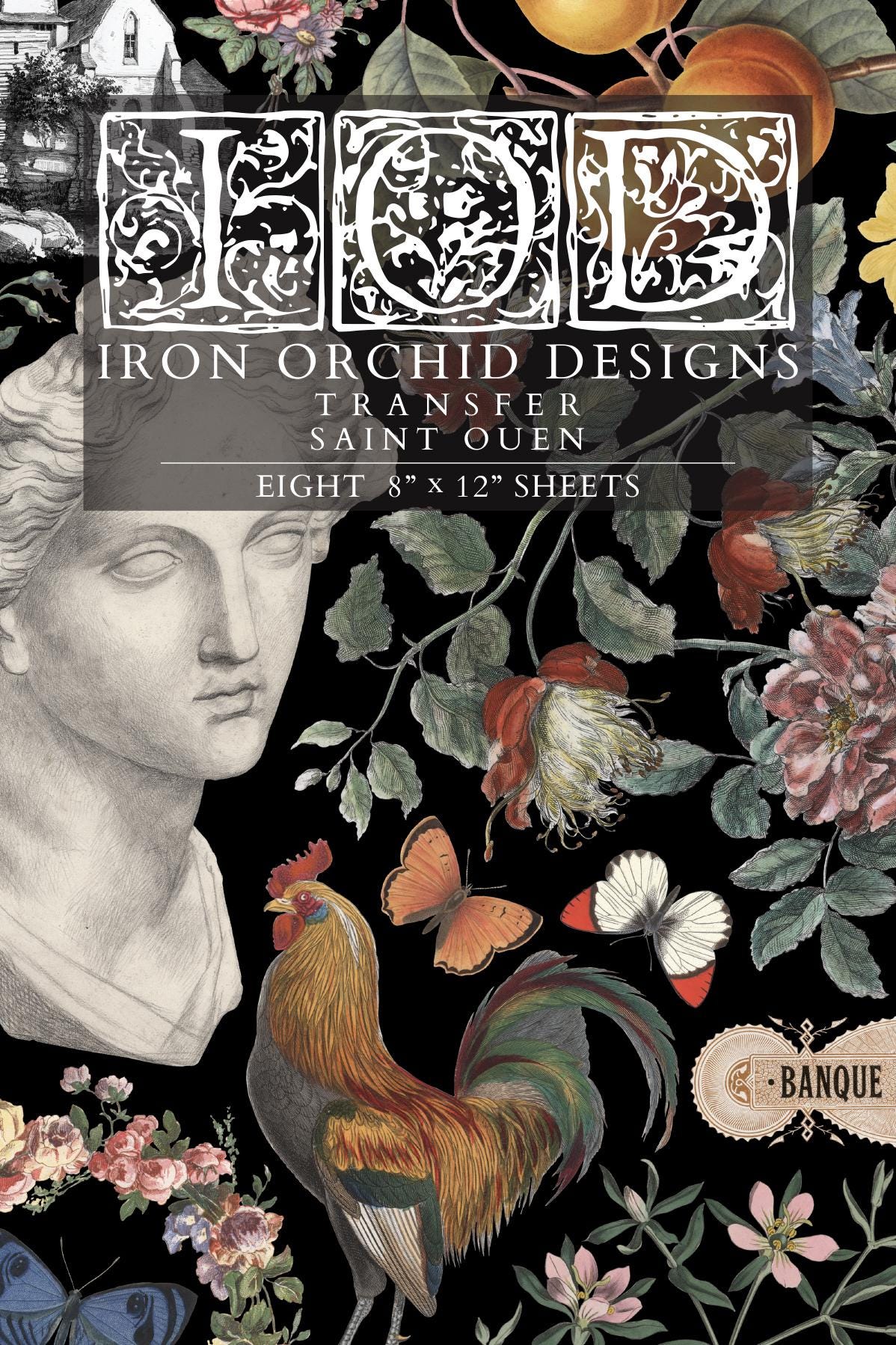 2026 IOD NEW Saint Ouen Transfer Pad with (8) 8 x 12 Sheets, Iron Orchid Designs Rub-On Furniture Transfer Decal Botanicals