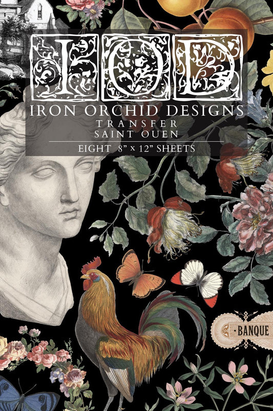 2026 IOD NEW Saint Ouen Transfer Pad with (8) 8 x 12 Sheets, Iron Orchid Designs Rub-On Furniture Transfer Decal Botanicals