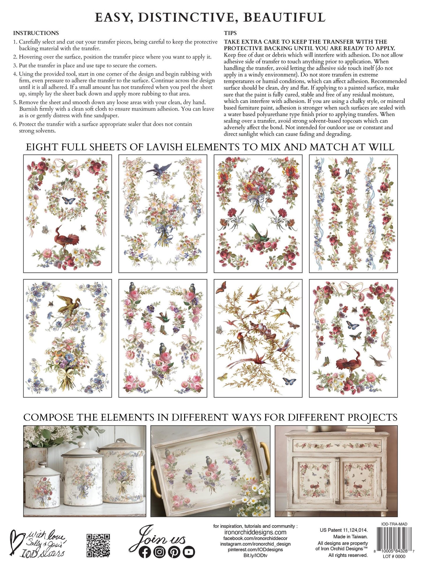2026 IOD NEW Madeleine Transfer Pad with (8) 12 X 16 Sheets by Iron Orchid Designs Rub-On Furniture Transfer Decal Ships in 1-2 days!