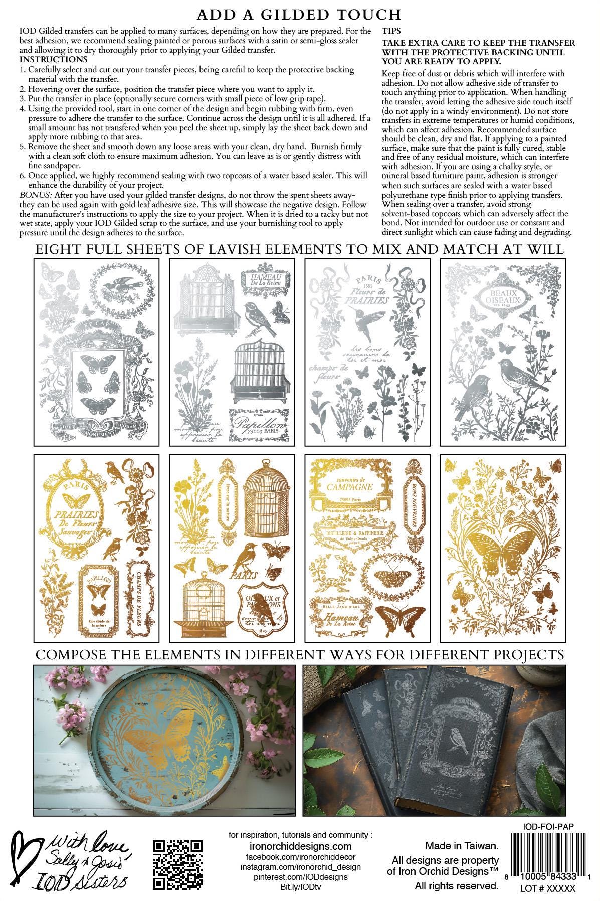2026 IOD NEW Papillon Gold Foil Transfer Pad with (8) 12 X 8 Sheets by Iron Orchid Designs Rub-On Furniture Transfer Decal