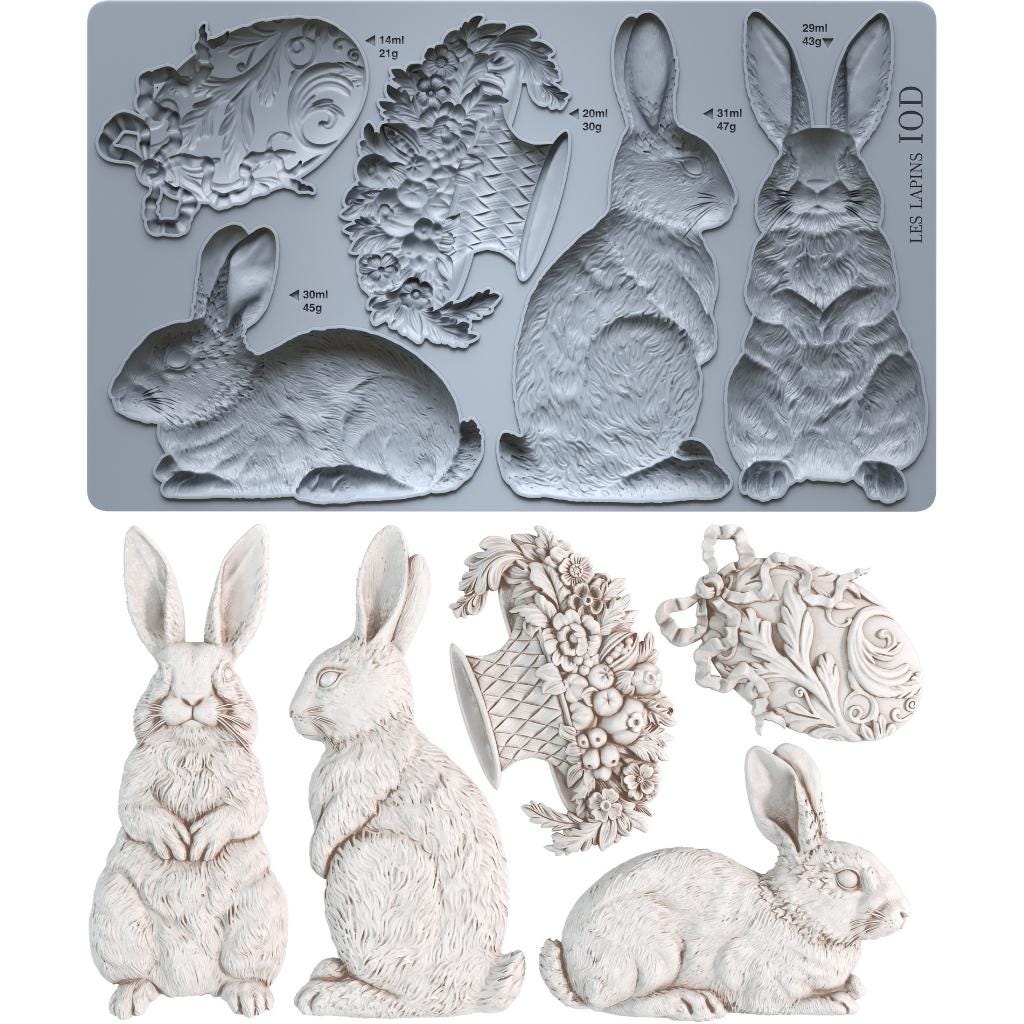 2026 IOD NEW Les Lapins Decor Mould, Moulds Use Clay or Resin Crafts Signs Sugar Arts Furniture, Mold Ship 1 day, Iron Orchid Design