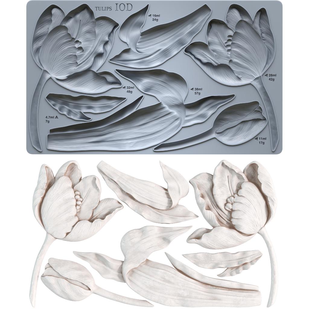 2026 IOD NEW Tulips Decor Mould, Moulds Use Clay or Resin Crafts Signs Sugar Arts Furniture, Mold Ship 1 day, Iron Orchid Design