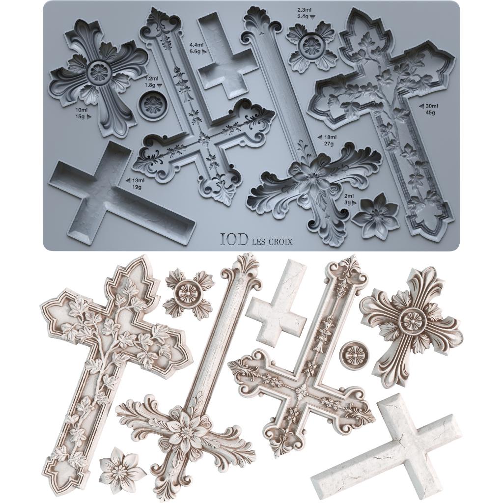 2026 IOD NEW Les Croix Decor Mould, Moulds Use Clay or Resin Crafts Signs Sugar Arts Furniture, Mold Ship 1 day, Iron Orchid Design