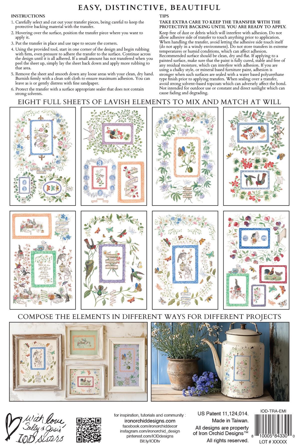 2026 IOD NEW Emily Claire Transfer Pad with (8) 8 x 12 Sheets, Iron Orchid Designs Rub-On Furniture Transfer Decal Botanicals